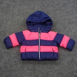 Polo Ralph Lauren Puffer‎ Jacket Girls 3 Months Pink Blue Hooded Striped C